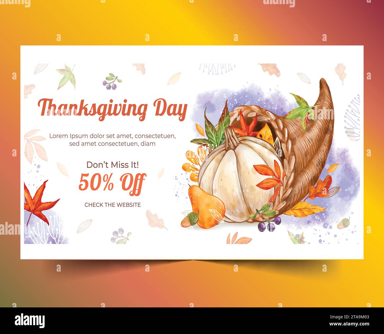 watercolor horizontal banner template thanksgiving celebration design ...