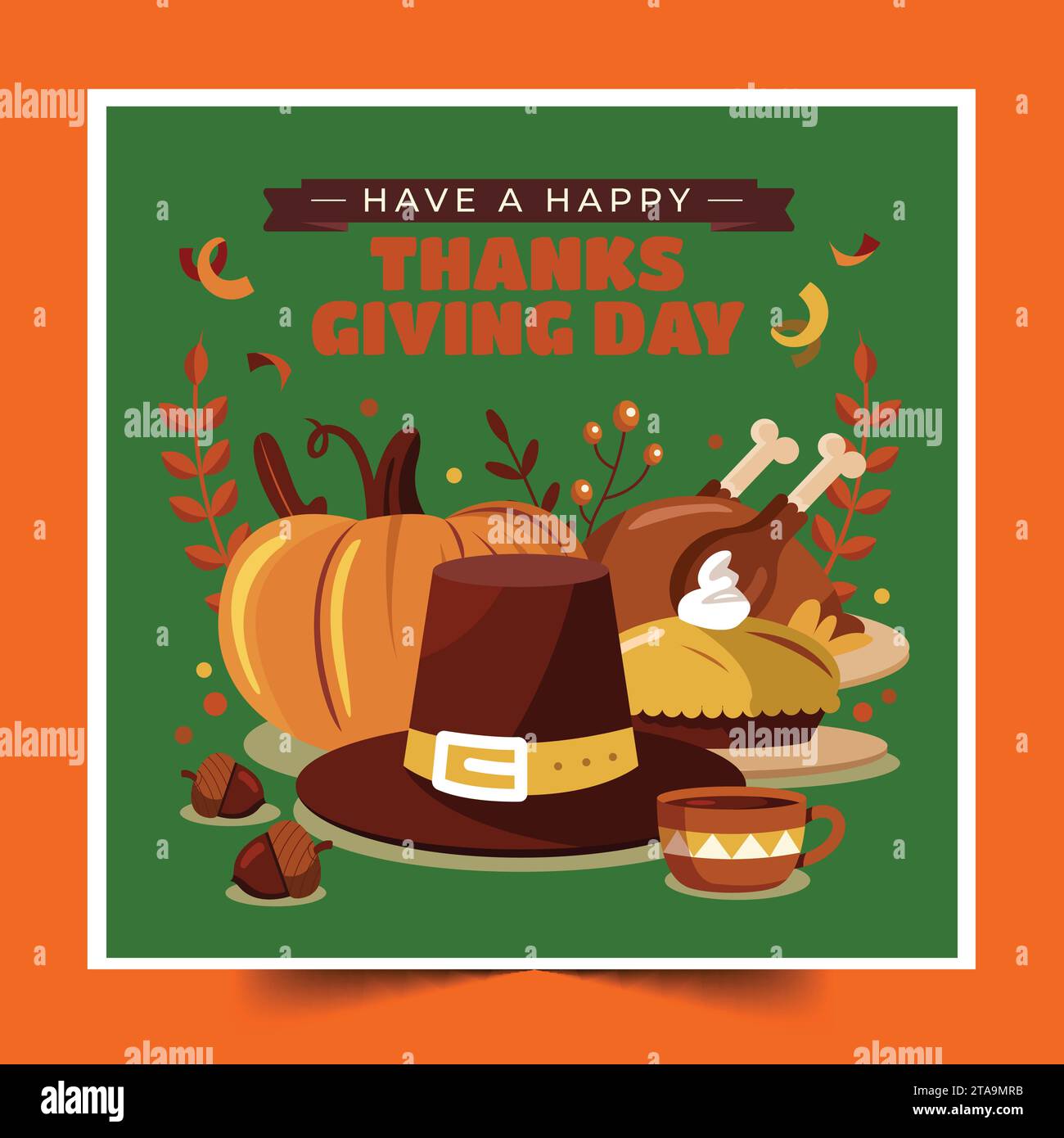 flat thanksgiving with pilgrim hat pumpkin design vector illustration ...