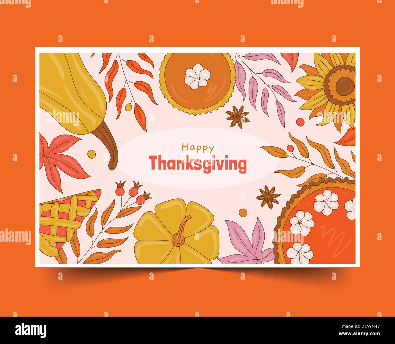 hand drawn thanksgiving background with pumpkin pie leaves design ...