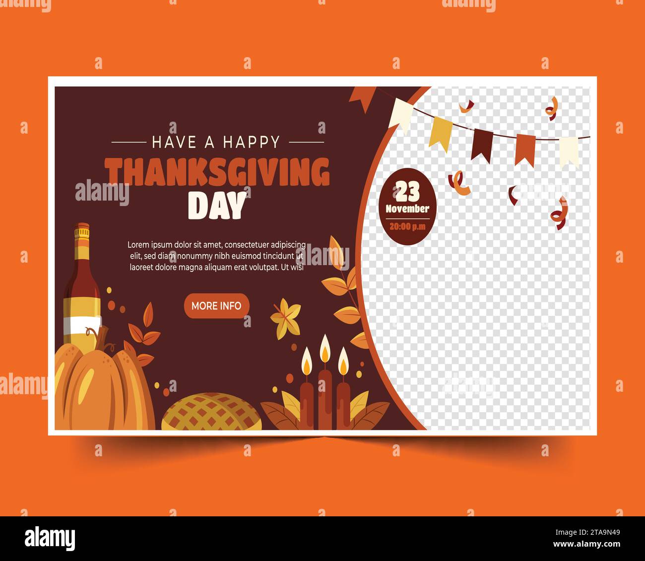 flat thanksgiving horizontal banner template with pumpkin pie design ...
