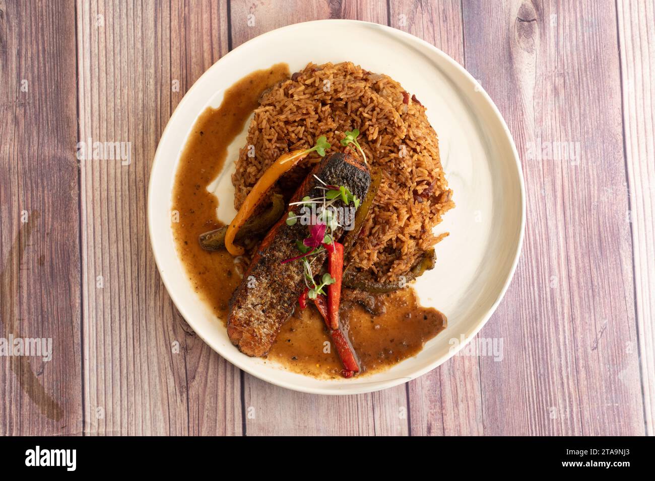 Salmon Rice and Peas Dish Stock Photo Alamy