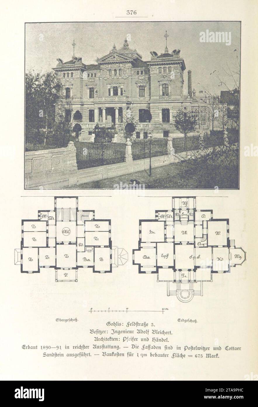Villa Hilda (Leipzig, Lützowstraße 19) Adolf Bleichert (Pfeifer & Händel) - leipzig und seine bauten (1892), S. 376. Stock Photo