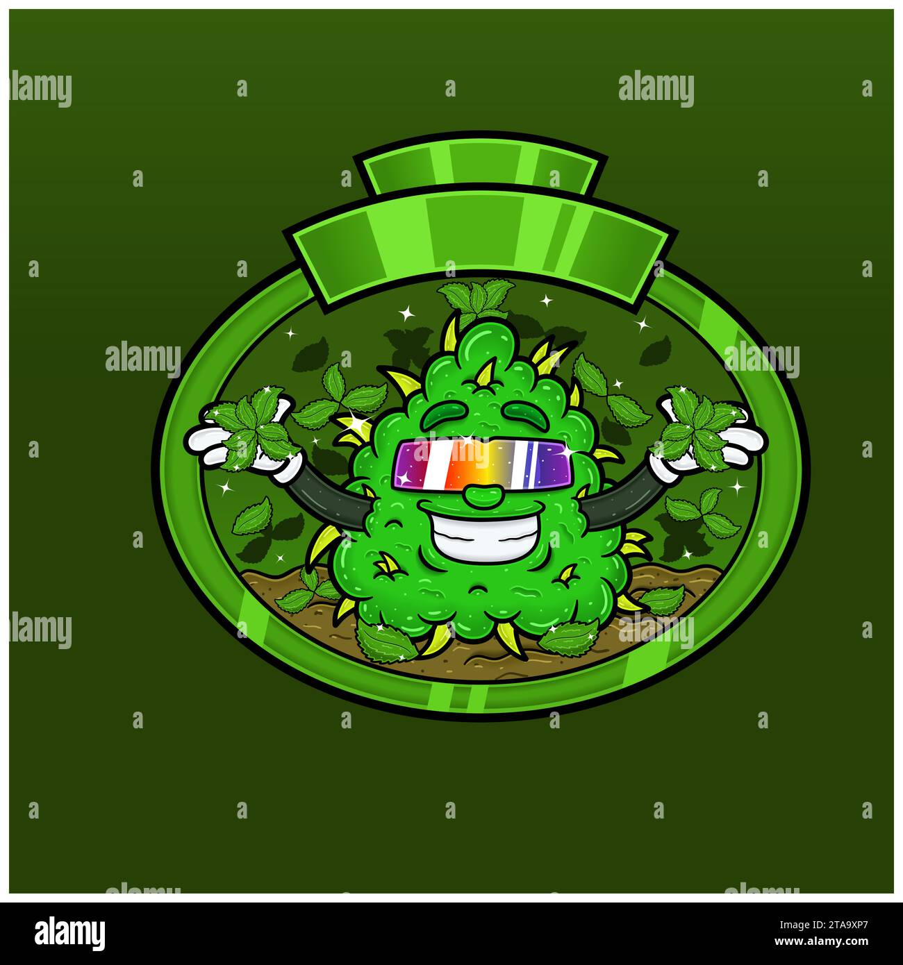 Mint Flavor with Weed Mascot Cartoon. Weed Design For Logo, Label and