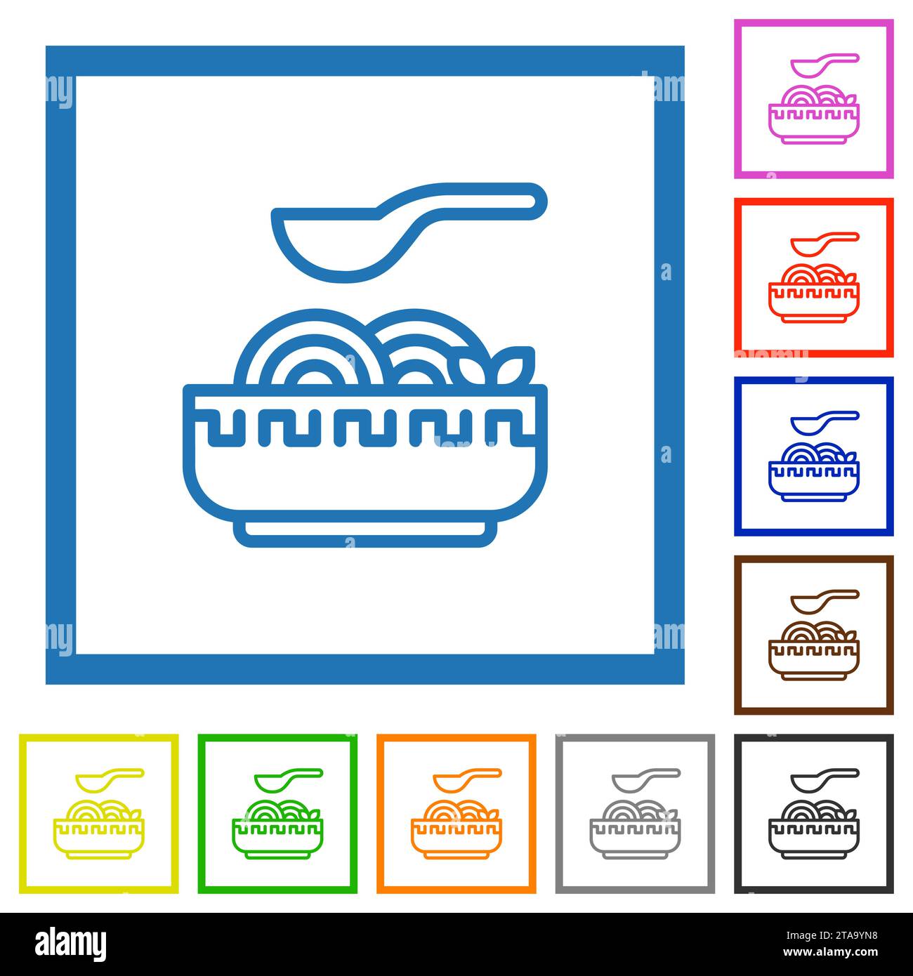 Noodle soup outline flat color icons in square frames on white ...
