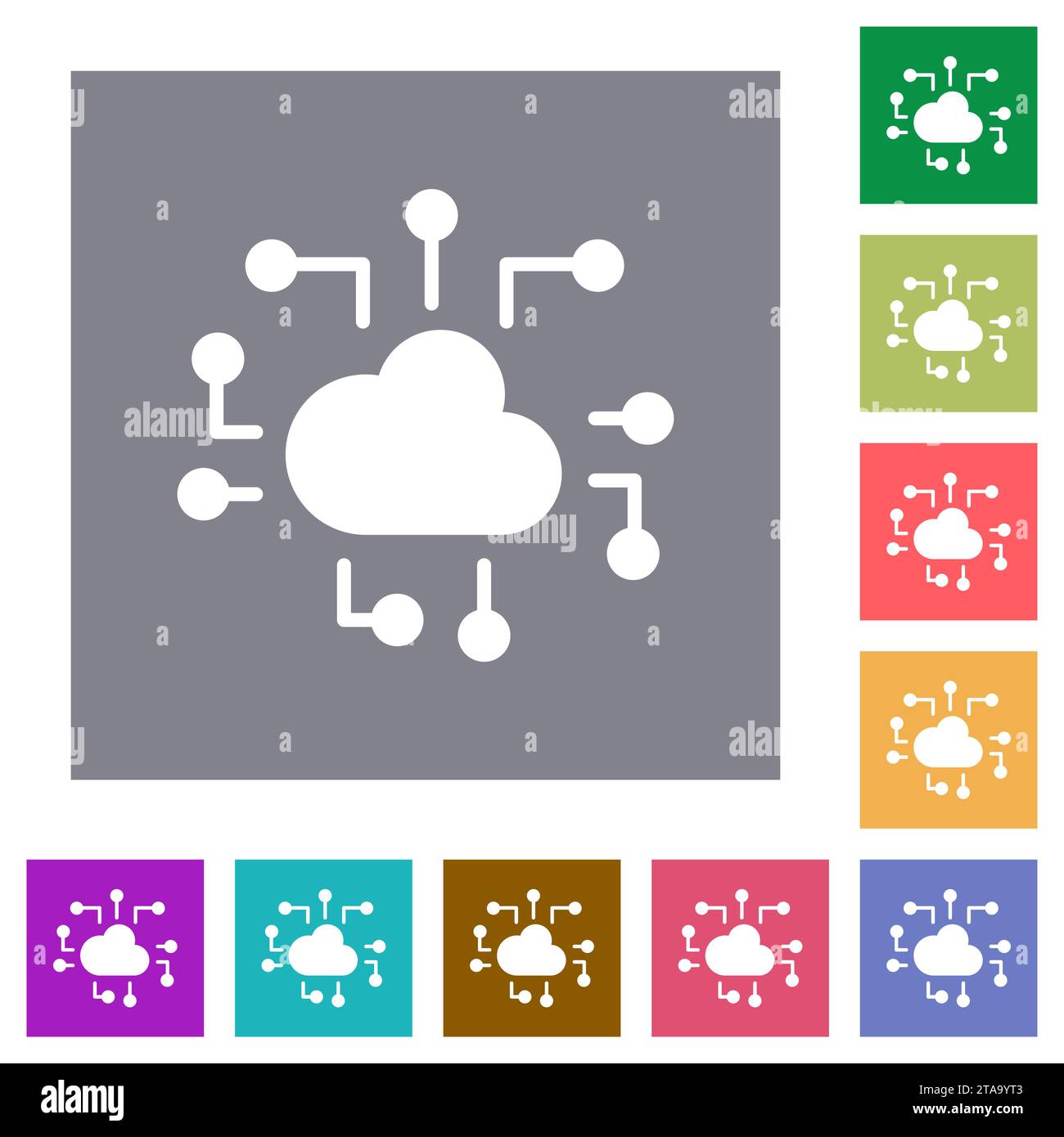 Cloud technology solid flat icons on simple color square backgrounds Stock Vector