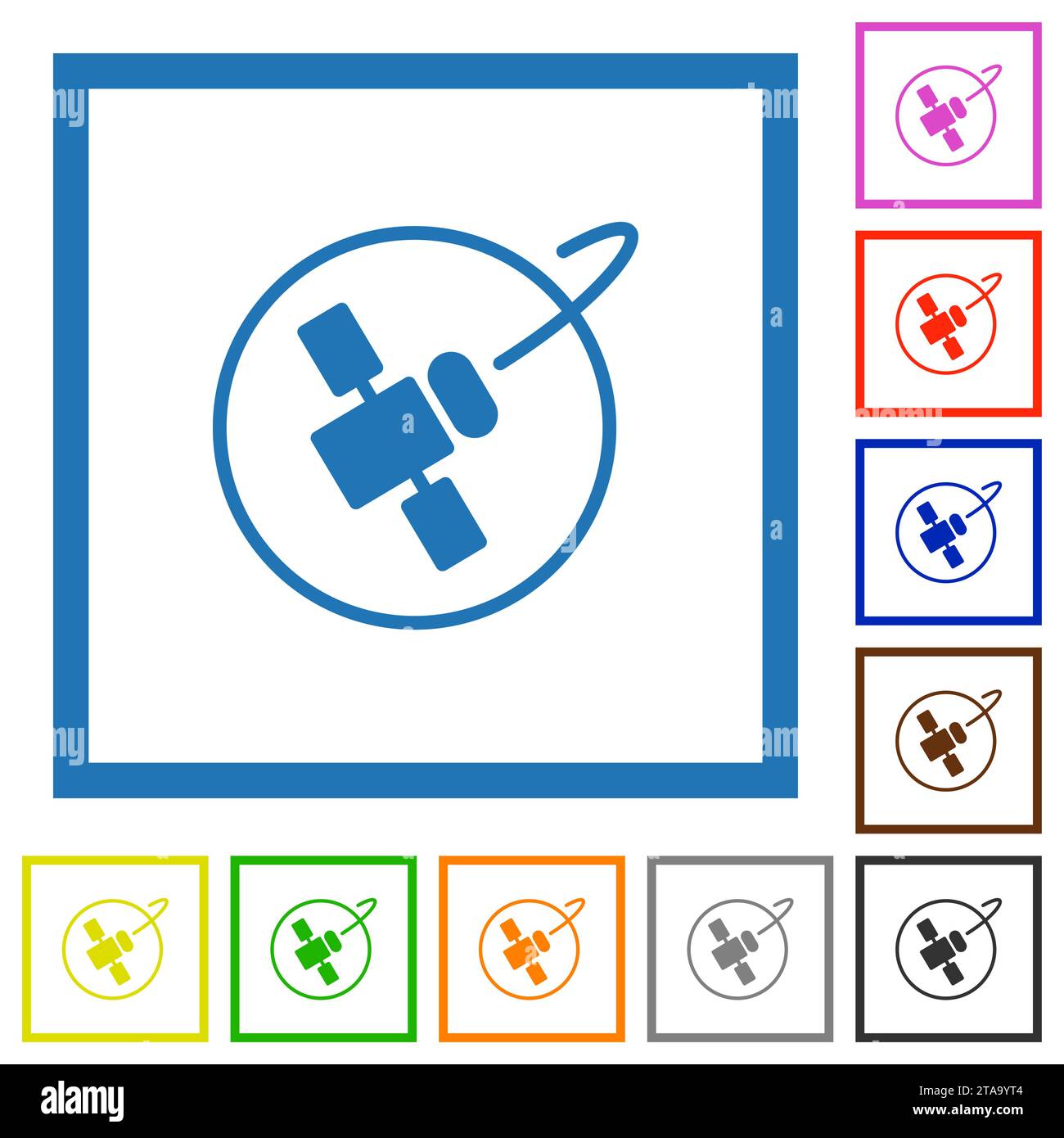 Satellite in orbit solid flat color icons in square frames on white background Stock Vector