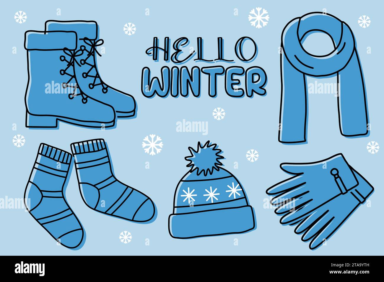 Monochrome set of lace up boots, scarf, socks, hat and gloves, warm ...