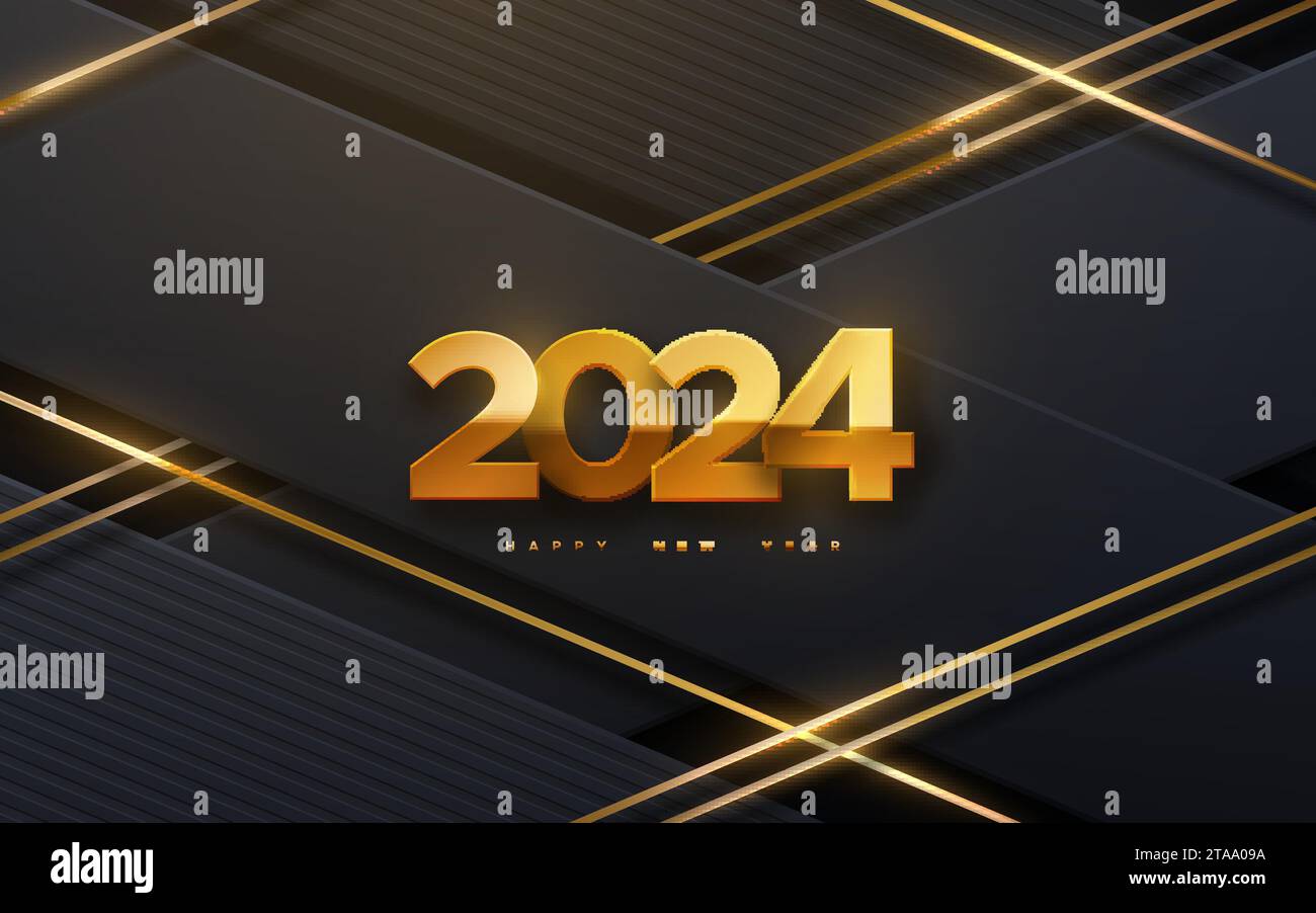 Happy New 2024 Year. Vector holiday illustration of golden numbers 2024
