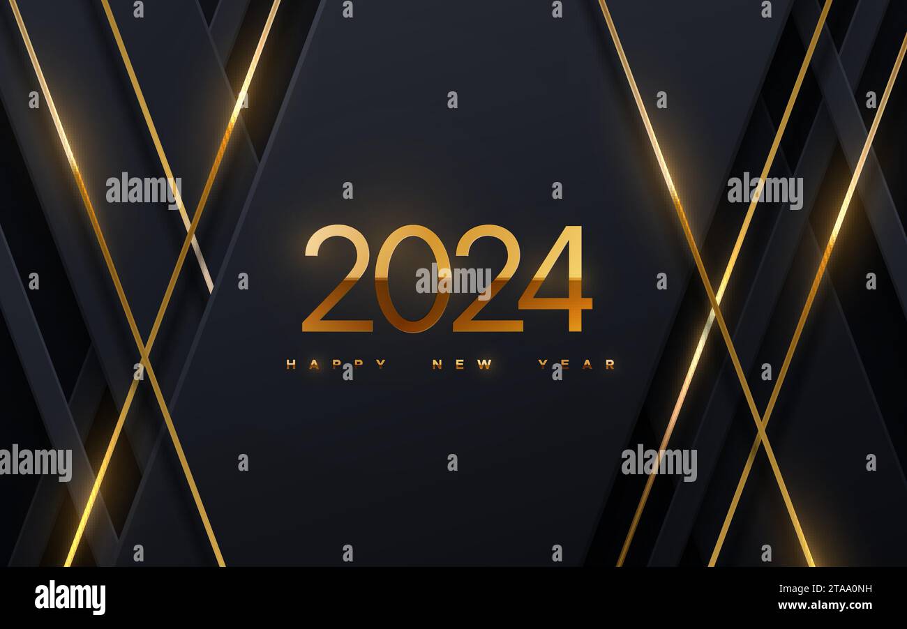 Happy New 2024 Year. Vector holiday illustration of golden numbers 2024 ...