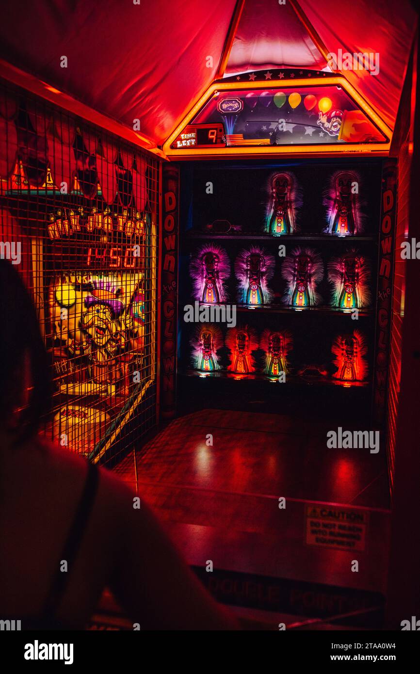 'Down the Clown' redemption arcade game, part of ICE's 'Skill Wall' series at Seattle's gameworks arcade Stock Photo