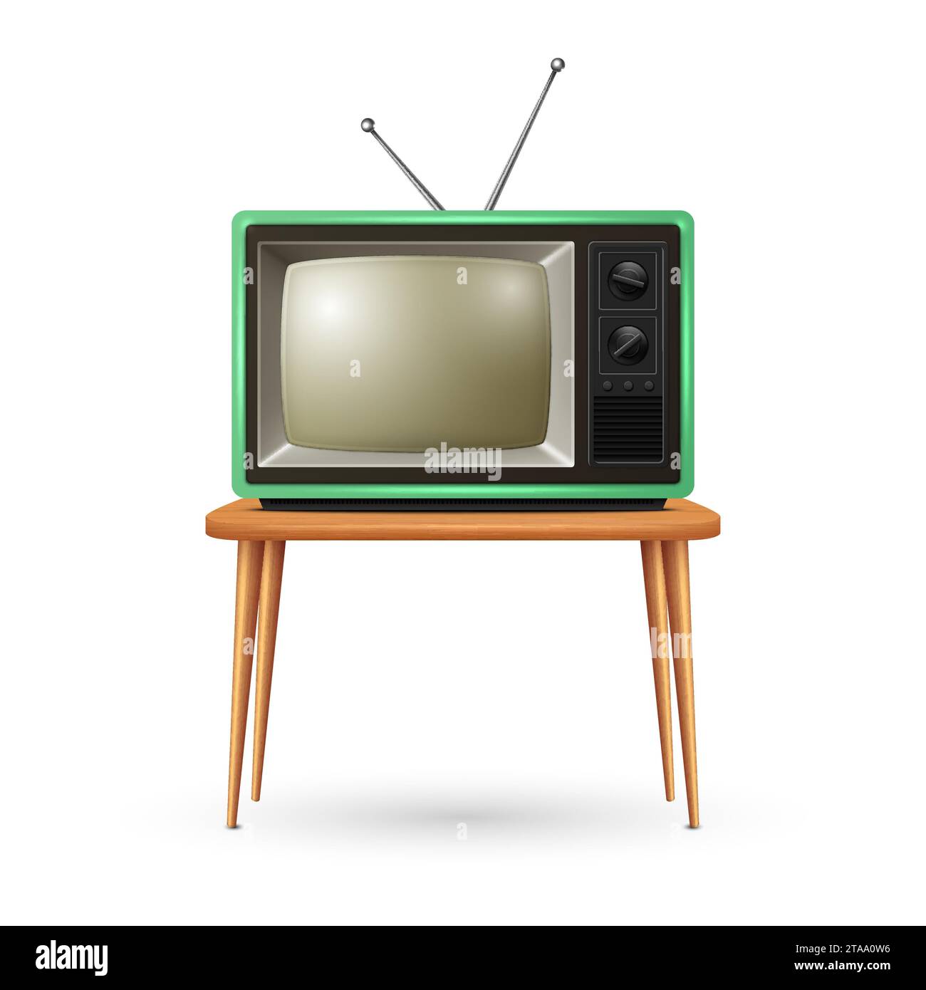 Vector Realistic Retro TV Receiver Isolated on White Background. Home Interior Design Concept. Vintage TV Set in Front View. Television Concept Stock Vector