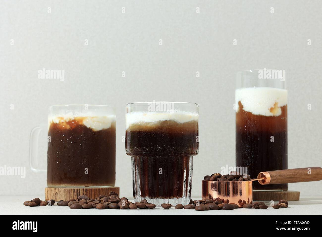 Three Cup Viennese Coffee with Whipped Cream Stock Photo