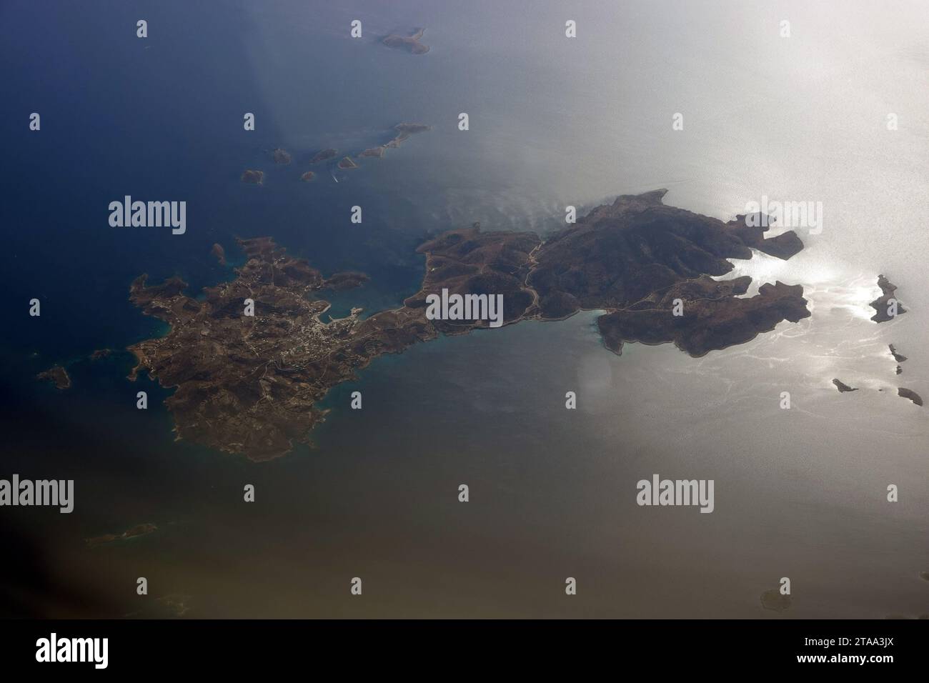 Luftaufnahme der Dodekanes-Insel Lipsi, auch Lipsos oder Lepsia, Ägäis, Griechenland Stock Photo