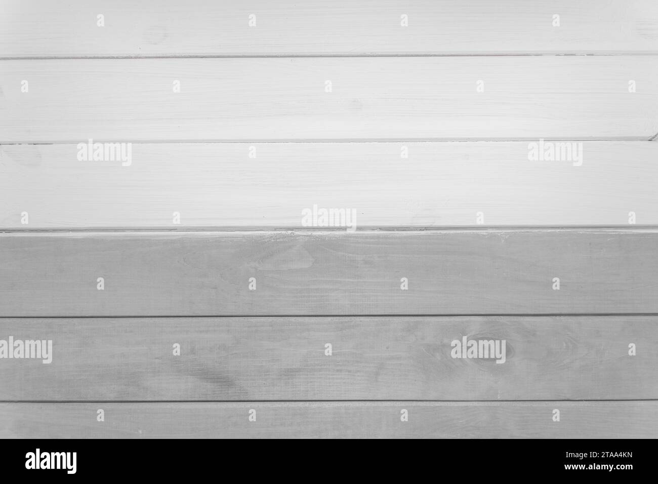 Wooden Horizontal Lines Stripes Planks Surface Two 2 Colors Grey White Paint Texture Background. Stock Photo