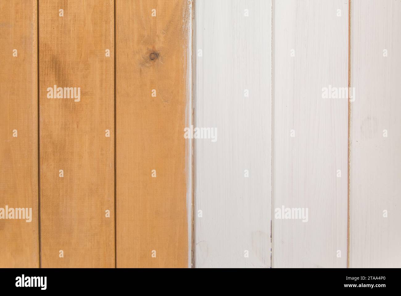 Wooden Vertical Lines Stripes Planks Surface Two 2 Colors Orange White Paint Texture Background. Stock Photo