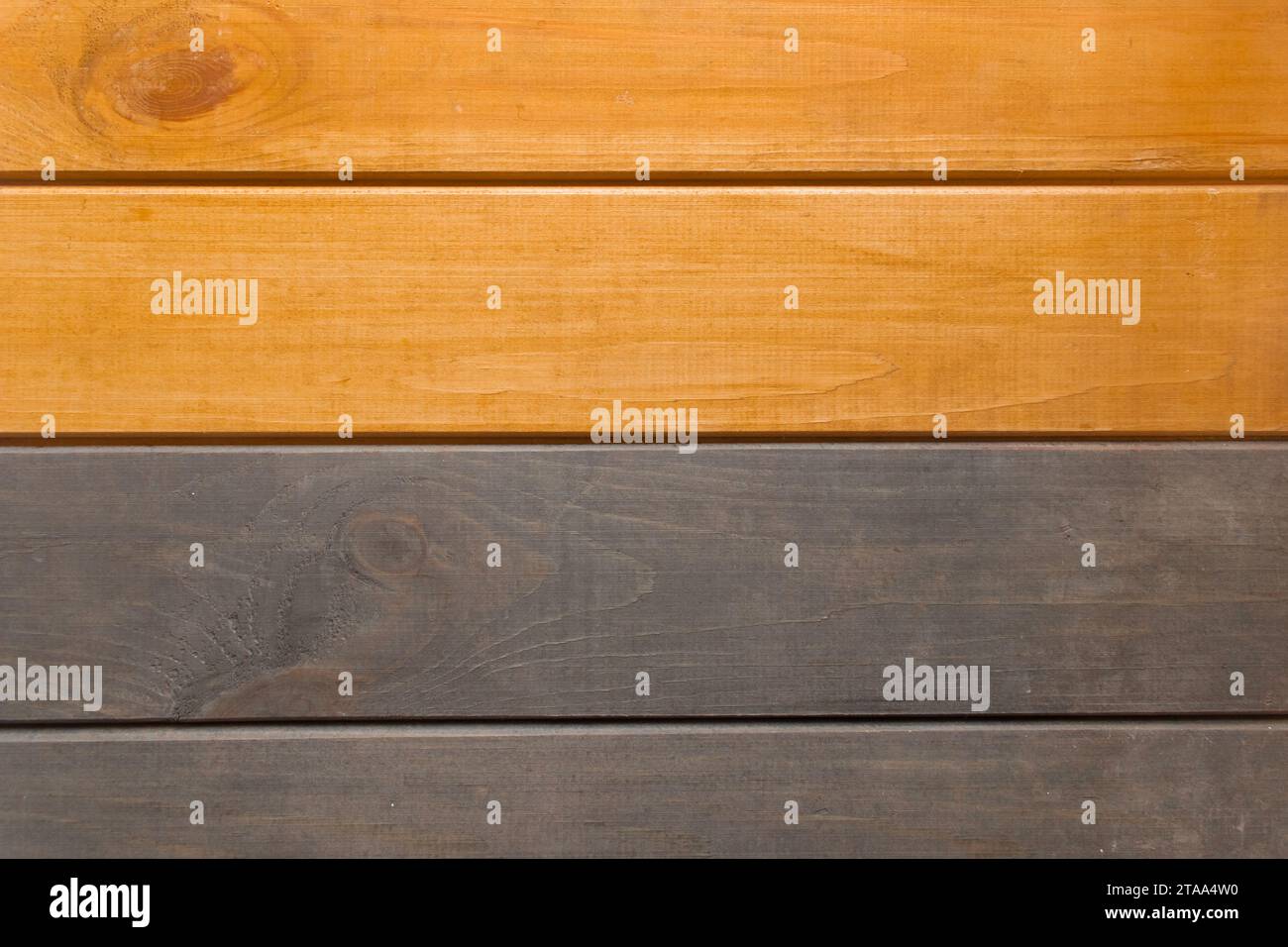 Wooden Horizontal Lines Stripes Planks Surface Two 2 Colors Orange Grey Paint Texture Background. Stock Photo