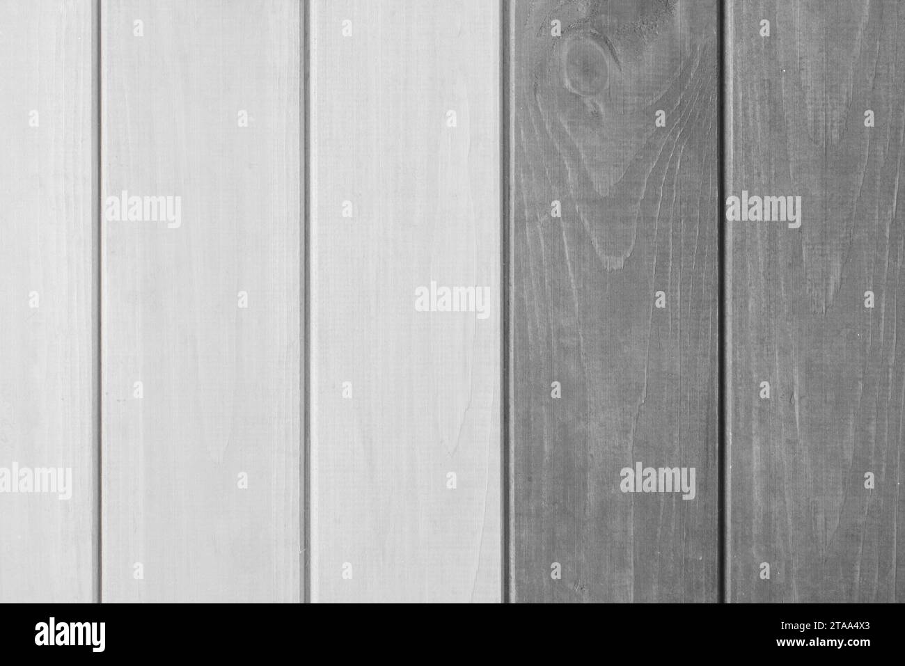 Wooden Vertical Lines Stripes Planks Surface Two 2 Colors White Grey Paint Texture Background. Stock Photo