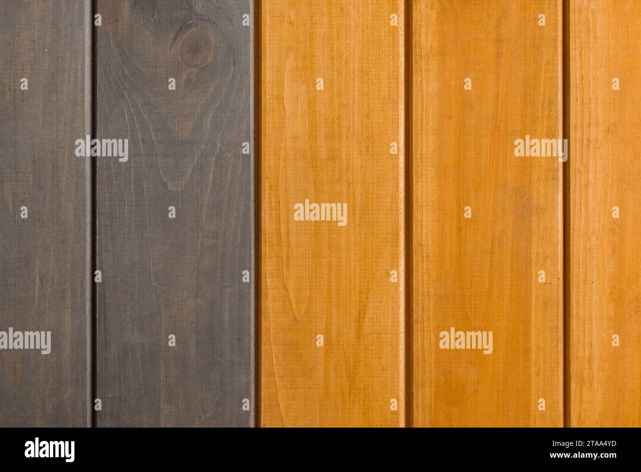 Wooden Vertical Lines Stripes Planks Surface Two 2 Colors Orange Grey Paint Texture Background. Stock Photo