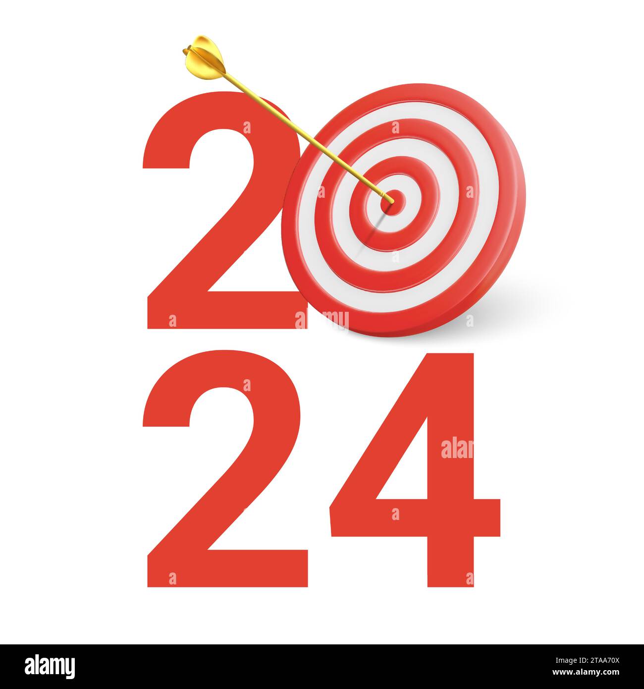 New Year realistic target and goals with symbol of 2024 from red target