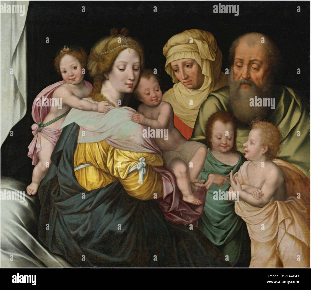Vincent Sellaer - The Madonna and Child with Saints Elizabeth and other Members of the Holy Family. Stock Photo