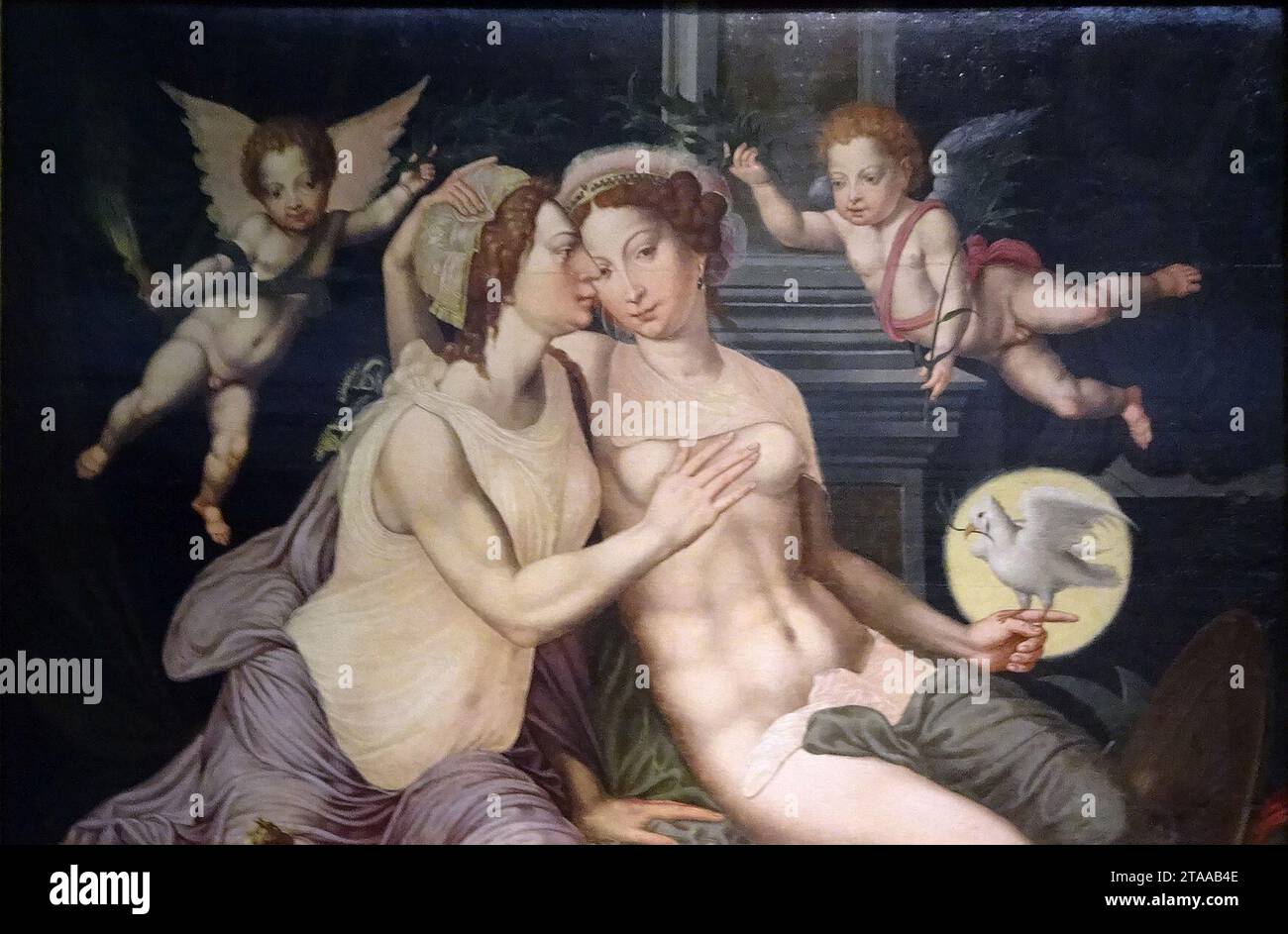 Vincent Sellaer zugeschrieben - Die Allegorie ''Kuss von Gerechtigkeit und Frieden'', um 1530. Stock Photo