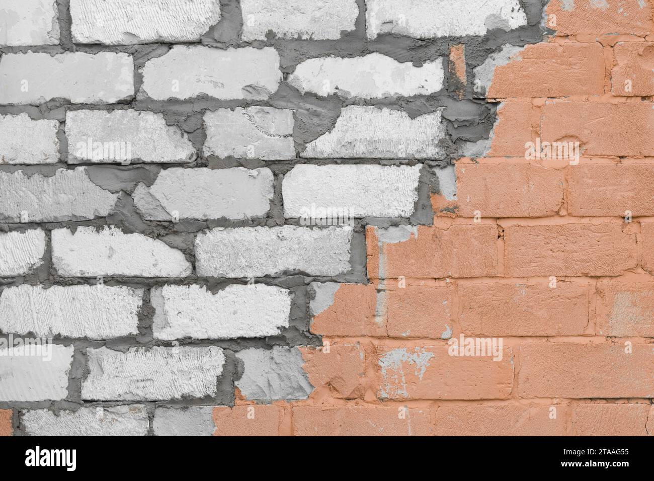 Old brickwork white silicate blocks and cement with colored paint texture background. Stock Photo