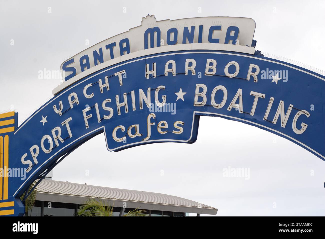 Santa Monica Pier Sign Closeup , Santa Monica California USA Stock Photo