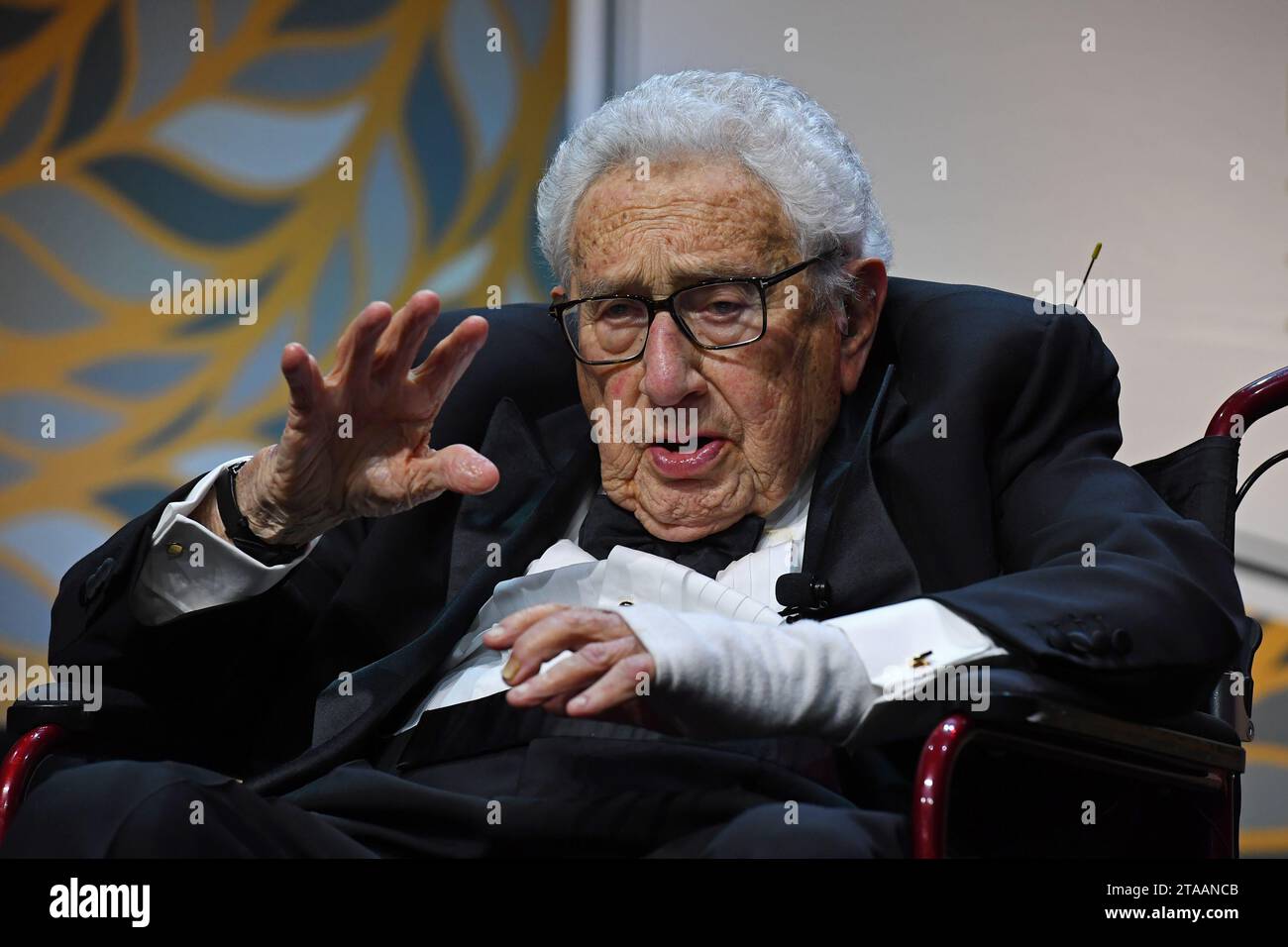 Beijing, China. 29th Nov, 2023. This file photo taken on Oct. 24, 2023 shows former U.S. Secretary of State Dr. Henry A. Kissinger speaking at the annual Gala Dinner of the National Committee on U.S.-China Relations in New York. Henry Kissinger passed away at 100 on Nov. 29, 2023. Credit: Li Rui/Xinhua/Alamy Live News Stock Photo