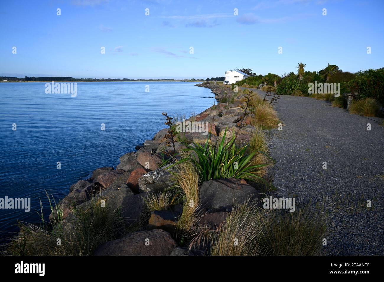 Shoreline of the Waimakariri River early on a spring morning. North