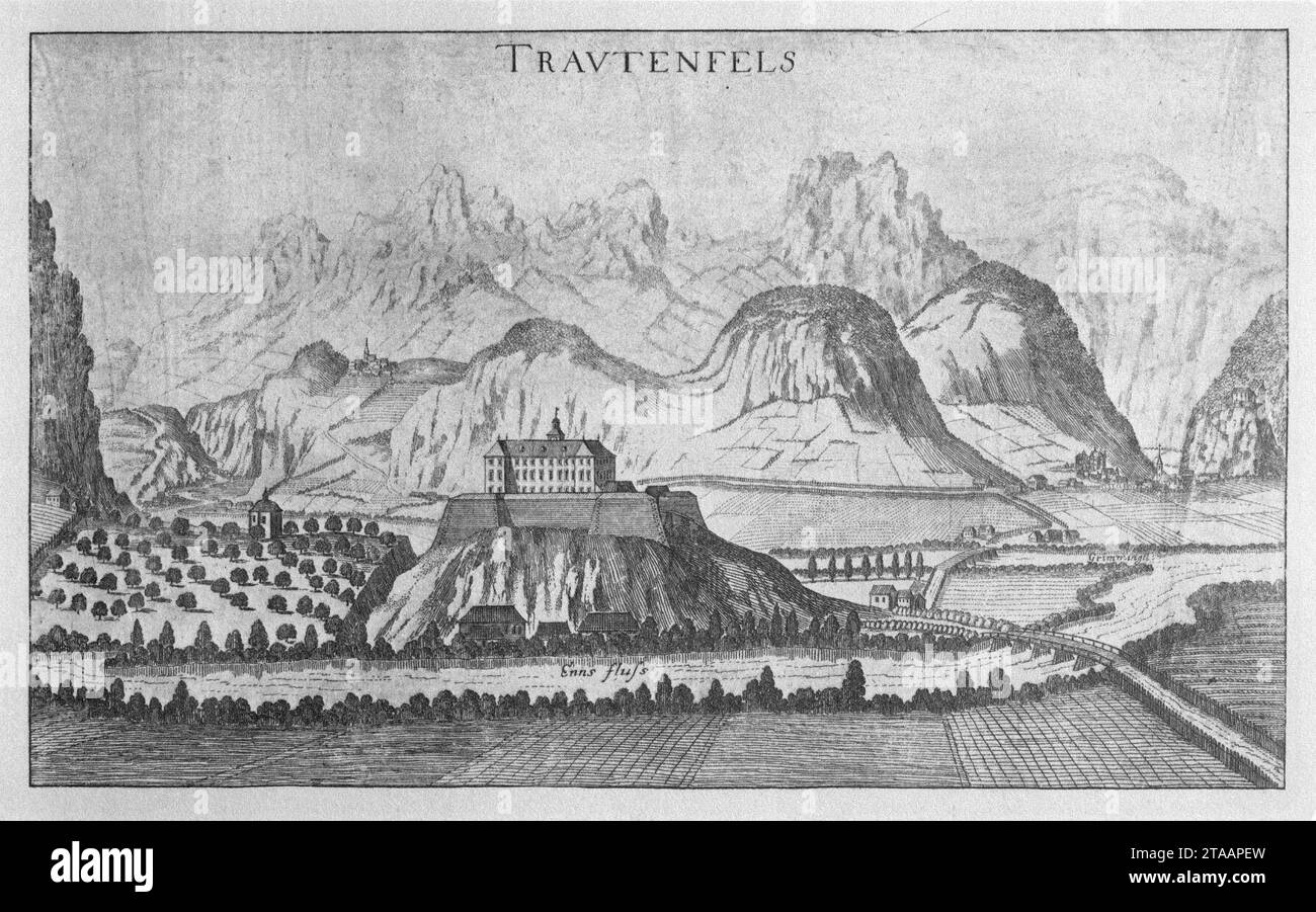 Vischer - Topographia Ducatus Stiriae - 442 Trautenfels bei Irdning. Stock Photo