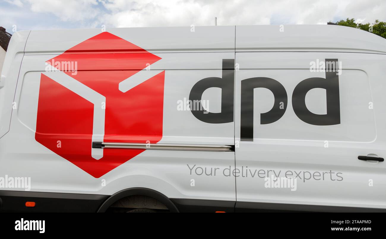 HUETTENBERG, HESSE - GERMANY 03 07 2023: DPD Logo on a Delivery Truck. DPDgroup is a group of international courier express parcel service providers. Stock Photo