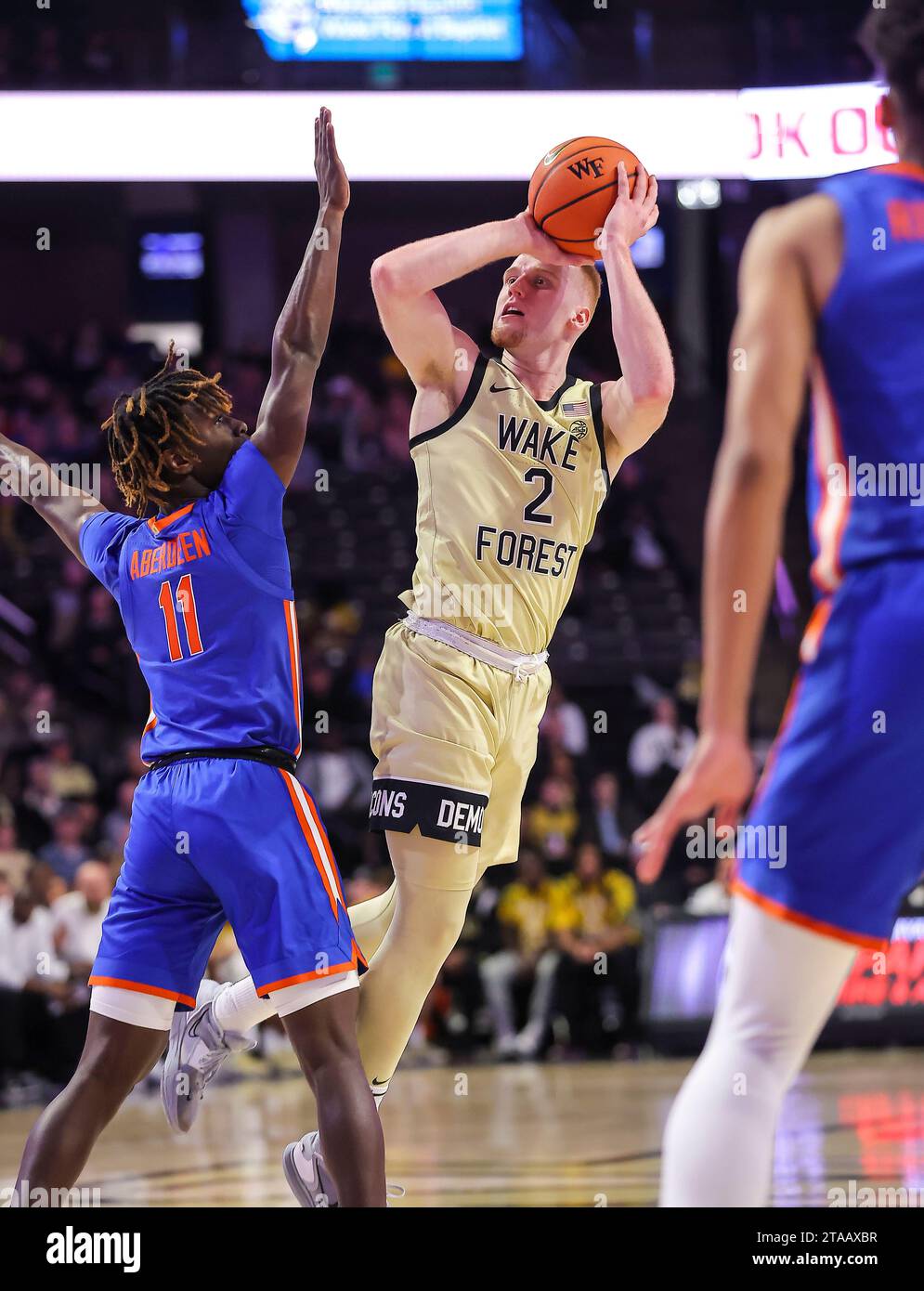 November 29, 2023 Wake Forest junior Cameron Hildreth (2) shoots over