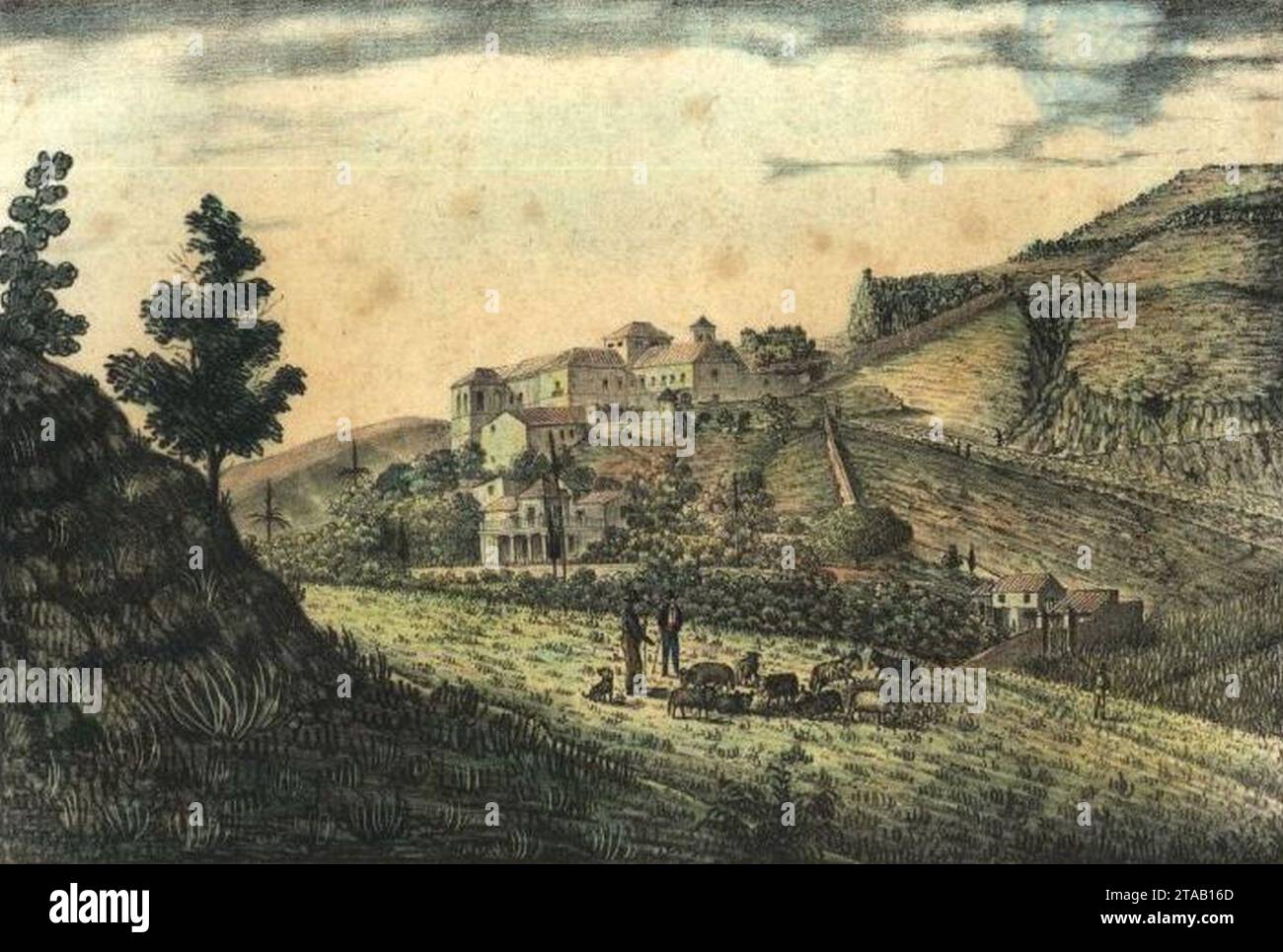 Vista del convento de los Angeles y de la Huerta, s XIX (F. Pérez). Stock Photo