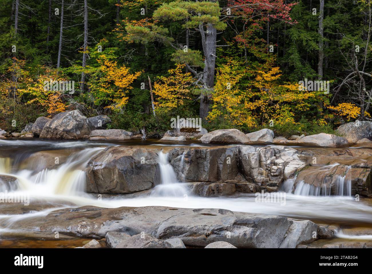 Fall color at Rocky Gorge Scenic Area, Kancamagus Highway, White ...