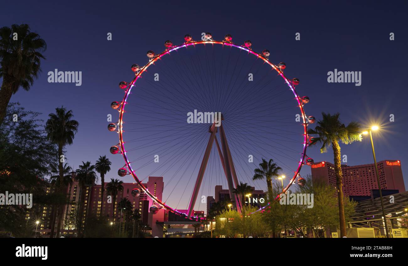 The High Roller Observation Wheel in Las Vegas shown at dusk. Stock Photo