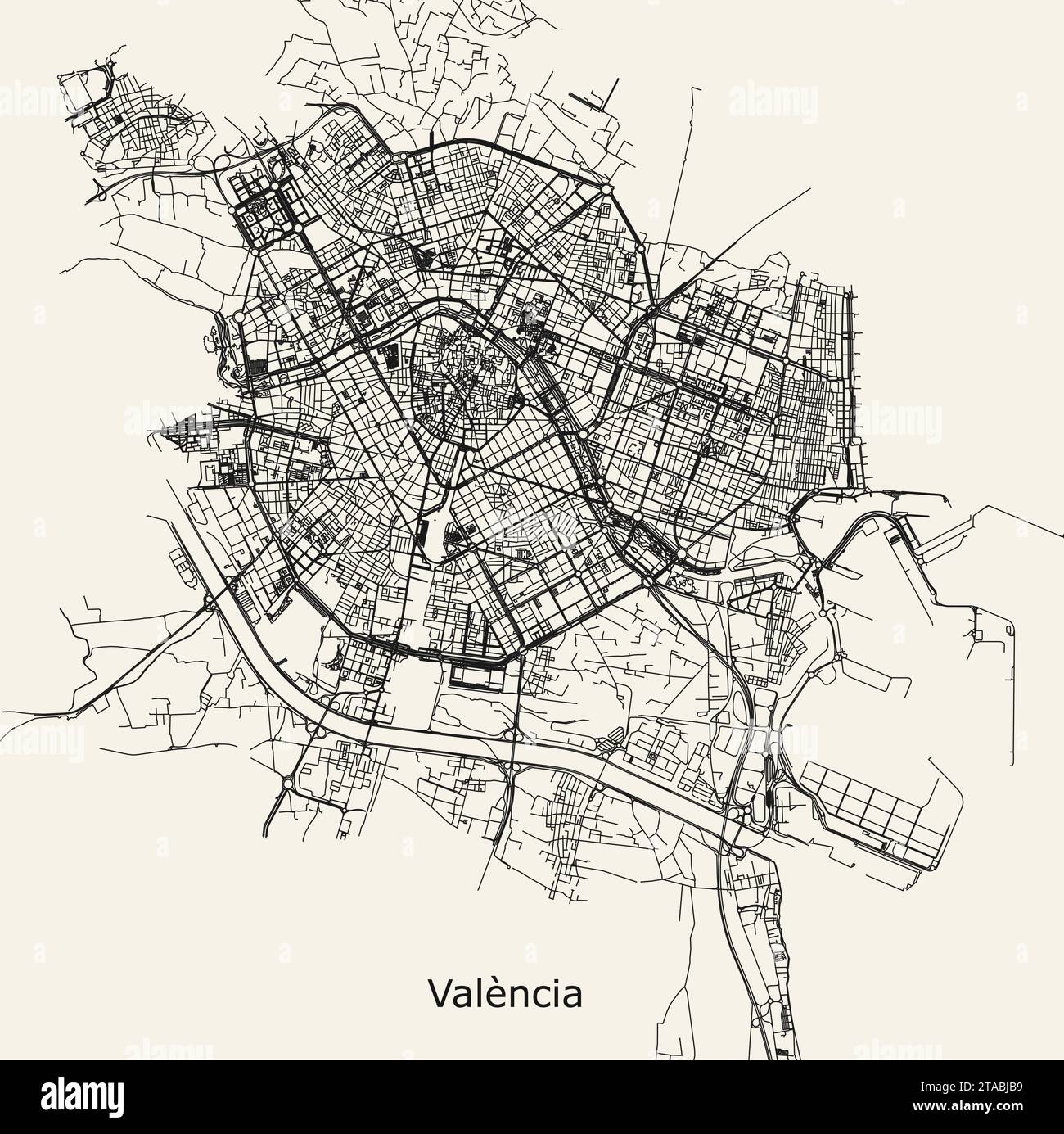 Vector city road map of Valencia, Spain Stock Vector Image & Art Alamy