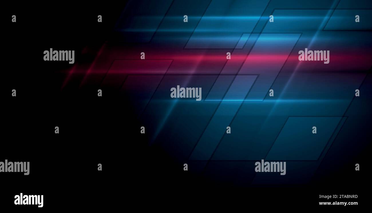 Glowing blue red shiny geometric tech abstract background. Vector design Stock Vector