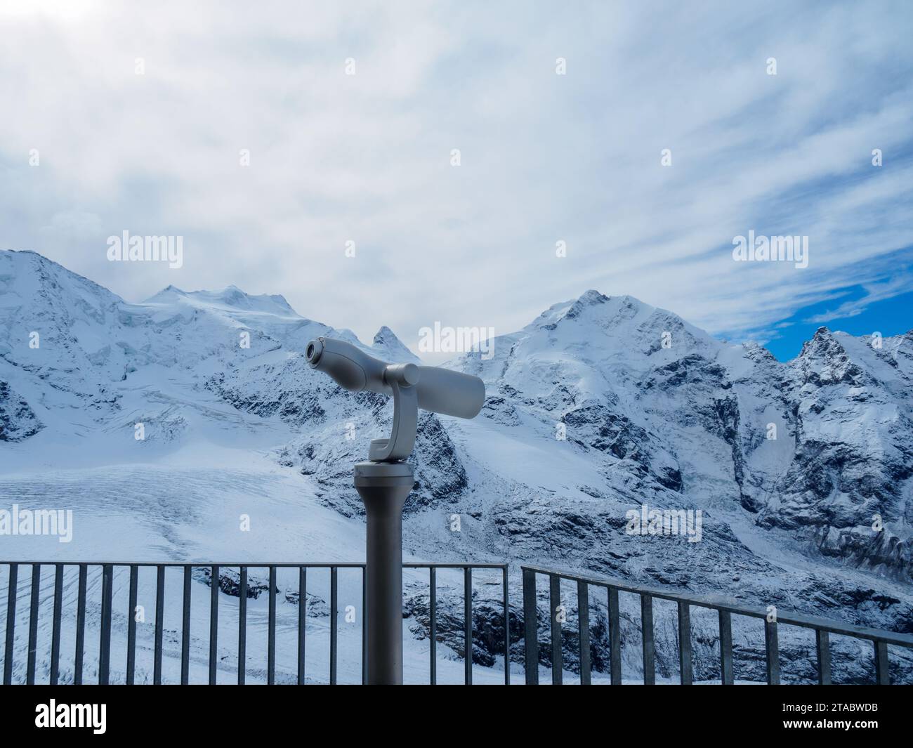 Medium shot of modern telescope at Diavolezza view point, for seeing