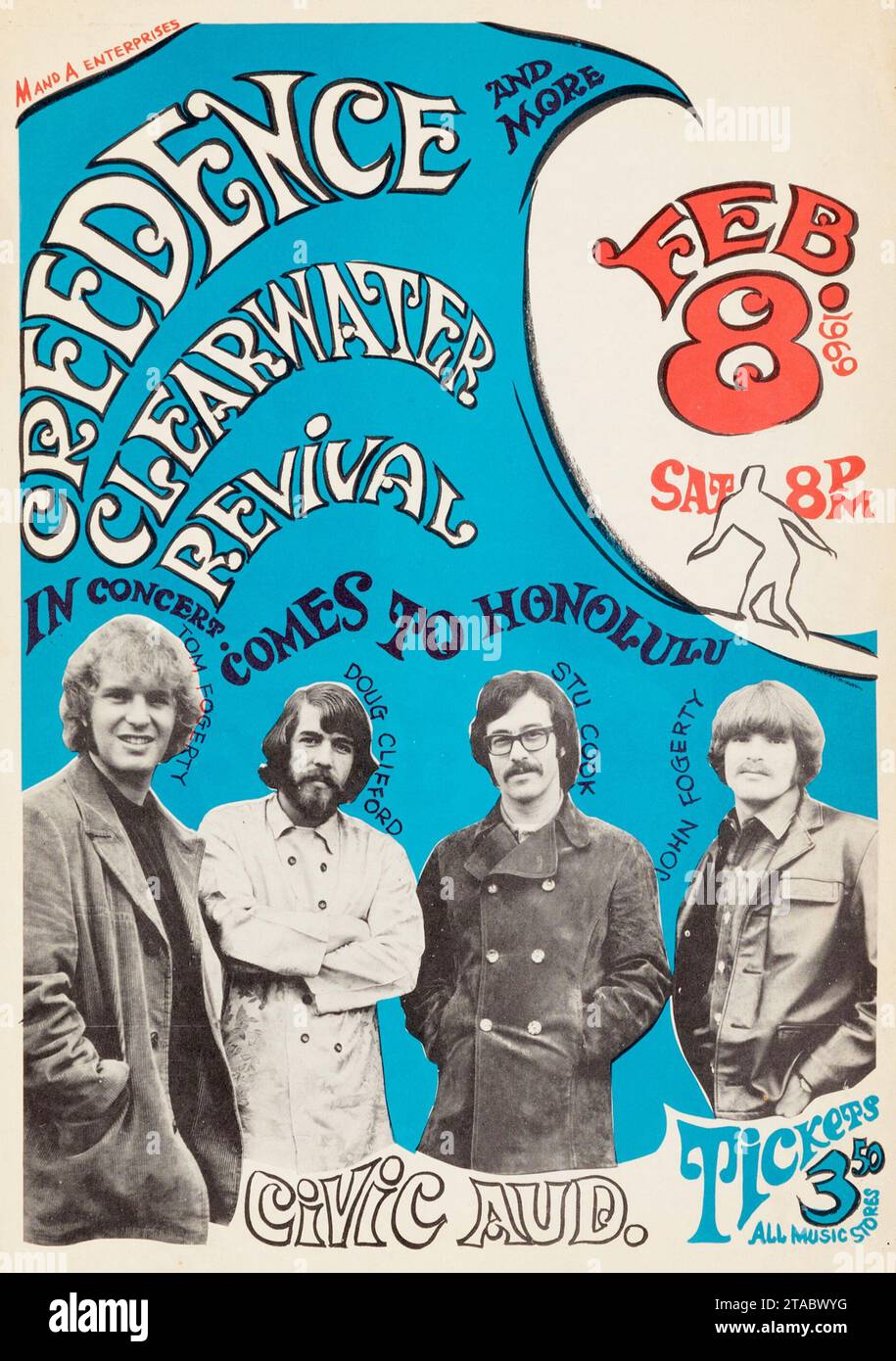 Creedence Clearwater Revival 1969 Civic Auditoriuim - Honolulu, Hawaii - Vintage Concert Poster feat John Fogerty Stock Photo
