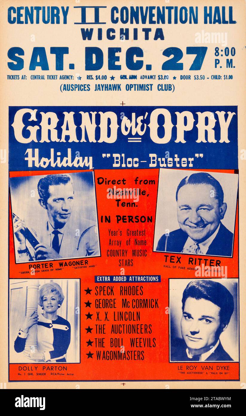 Dolly Parton - Grand Ole Opry Century II Convention Hall Wichita - Vintage Concert Poster (December 27, 1969) Stock Photo