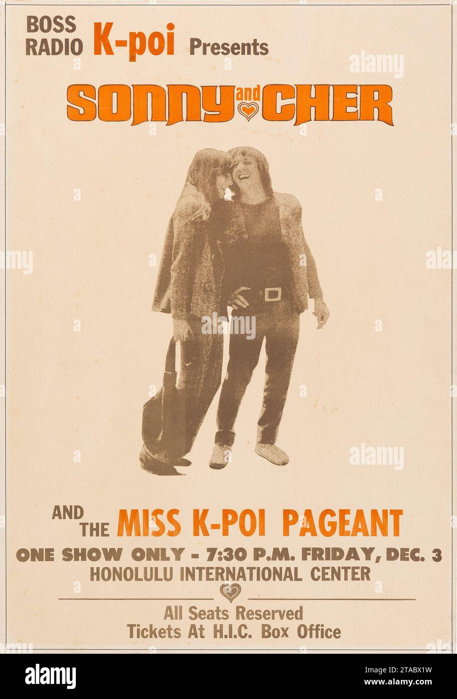 K-poi Presents Sonny And Cher - Hawaii, Honolulu International Center Concert Poster (1965) Stock Photo