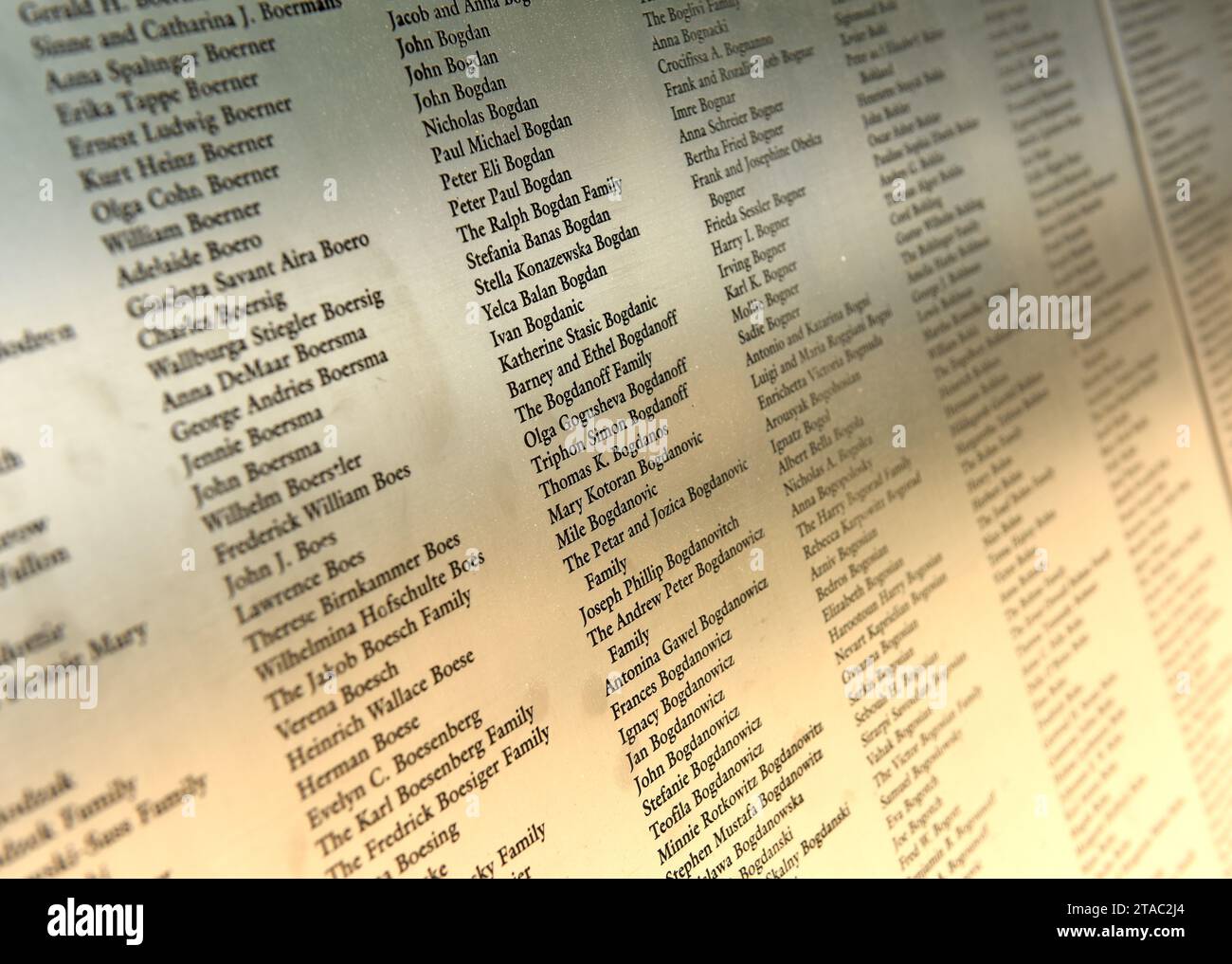 New York, USA June 09, 2018 Name list on American Immigrant Wall of