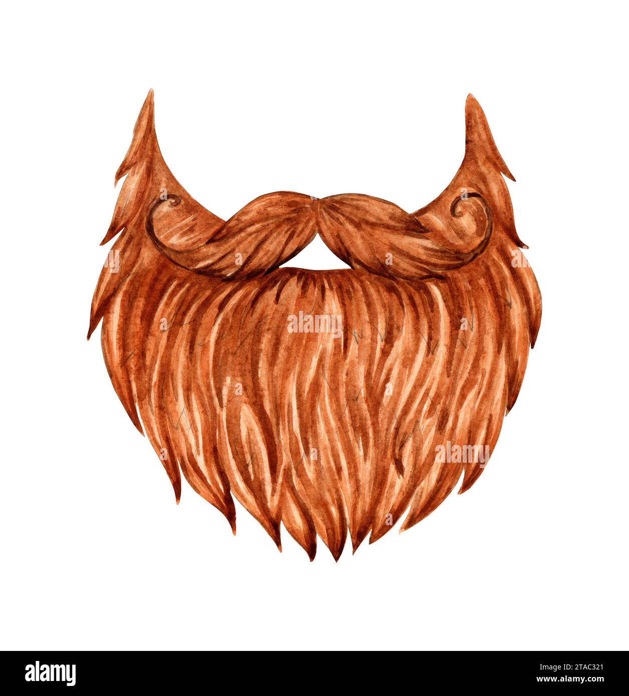 Watercolor illustration of a red male beard and mustache. Beer festival costume isolated on white background. For design of Oktobefest, St. Patrick's Stock Photo
