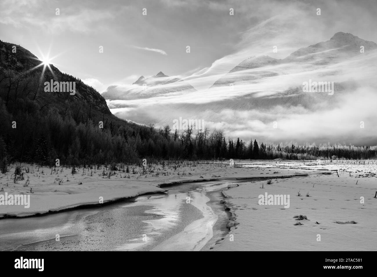 Eagle River Valley at sunrise, Chugach State Park, Alaska Stock Photo