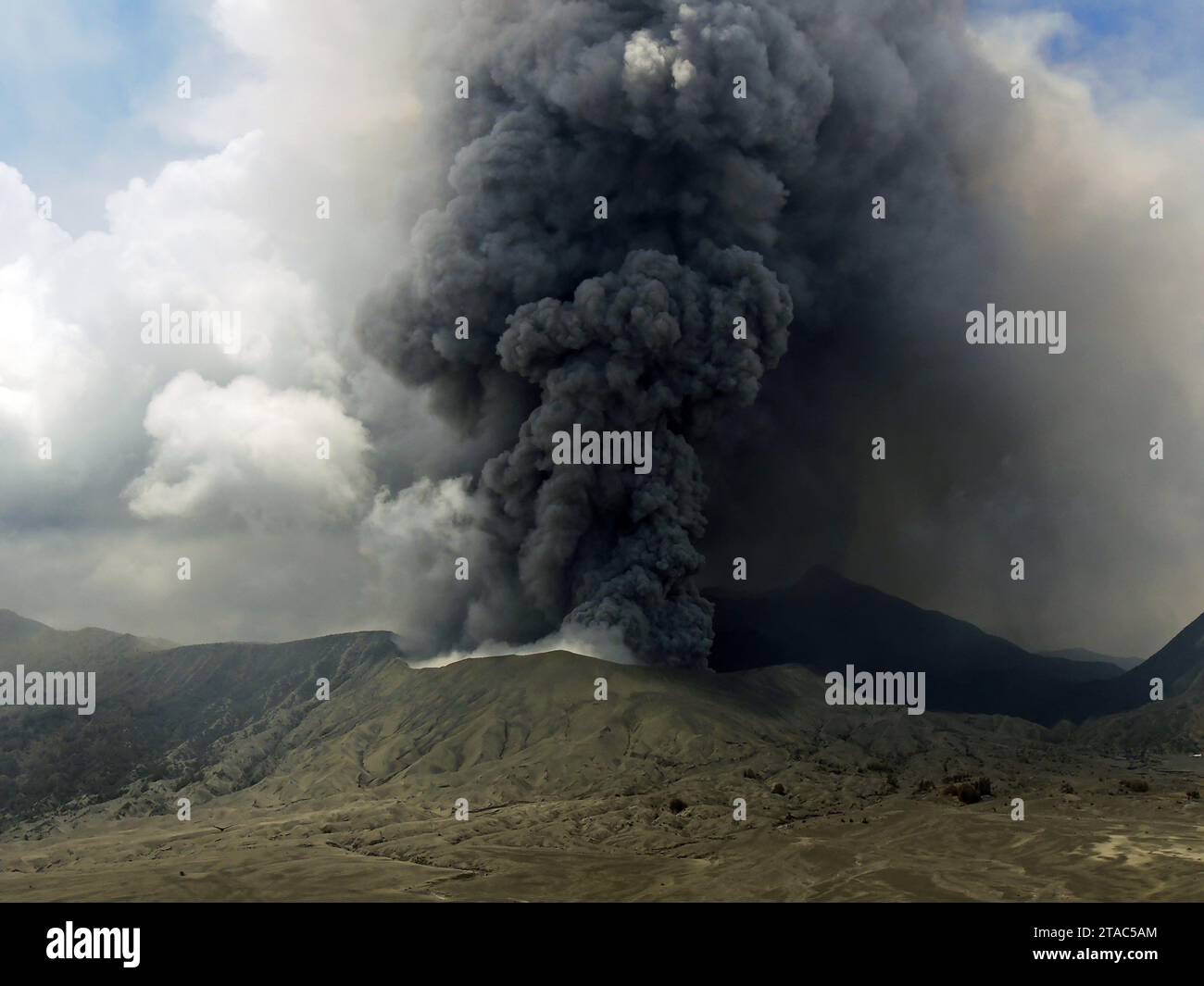 Mt. Bromo  volcano actively erupts in east java, Indonesia Stock Photo