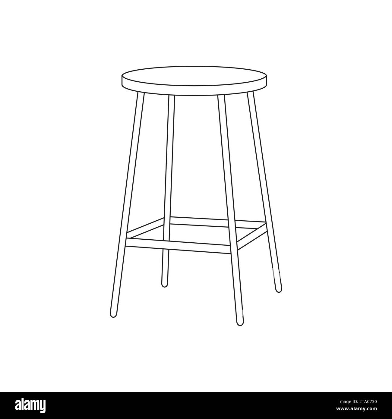 coloring page for kids. Bar stool, kitchen stool, Restaurant stool, Pub Stool coloring page. kitchen interior coloring page. coloring page book ban Stock Vector
