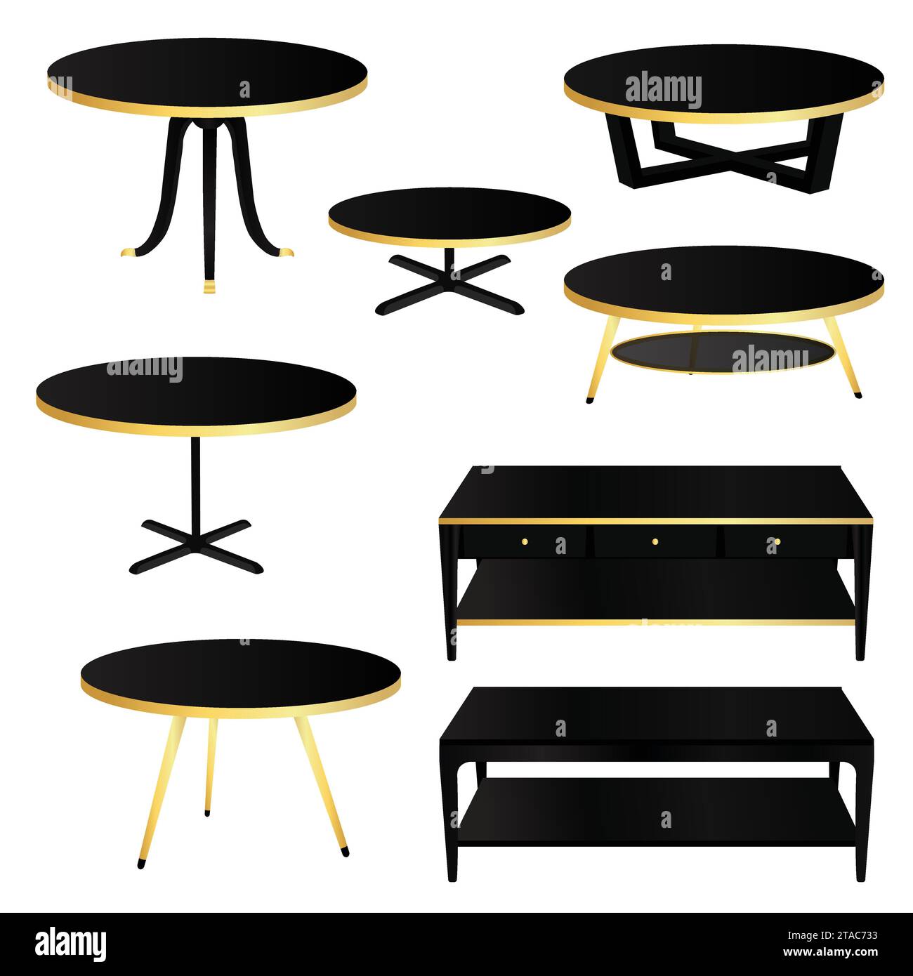 Coffee table set on white Background. Vector illustration in trendy