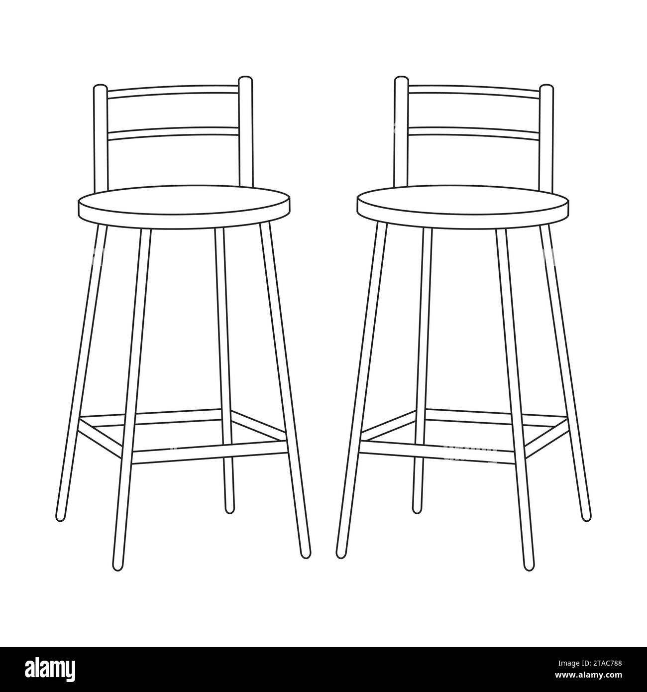 coloring page for kids. Bar stool, kitchen stool, Restaurant stool, Pub Stool coloring page. kitchen interior coloring page. coloring page book ban Stock Vector