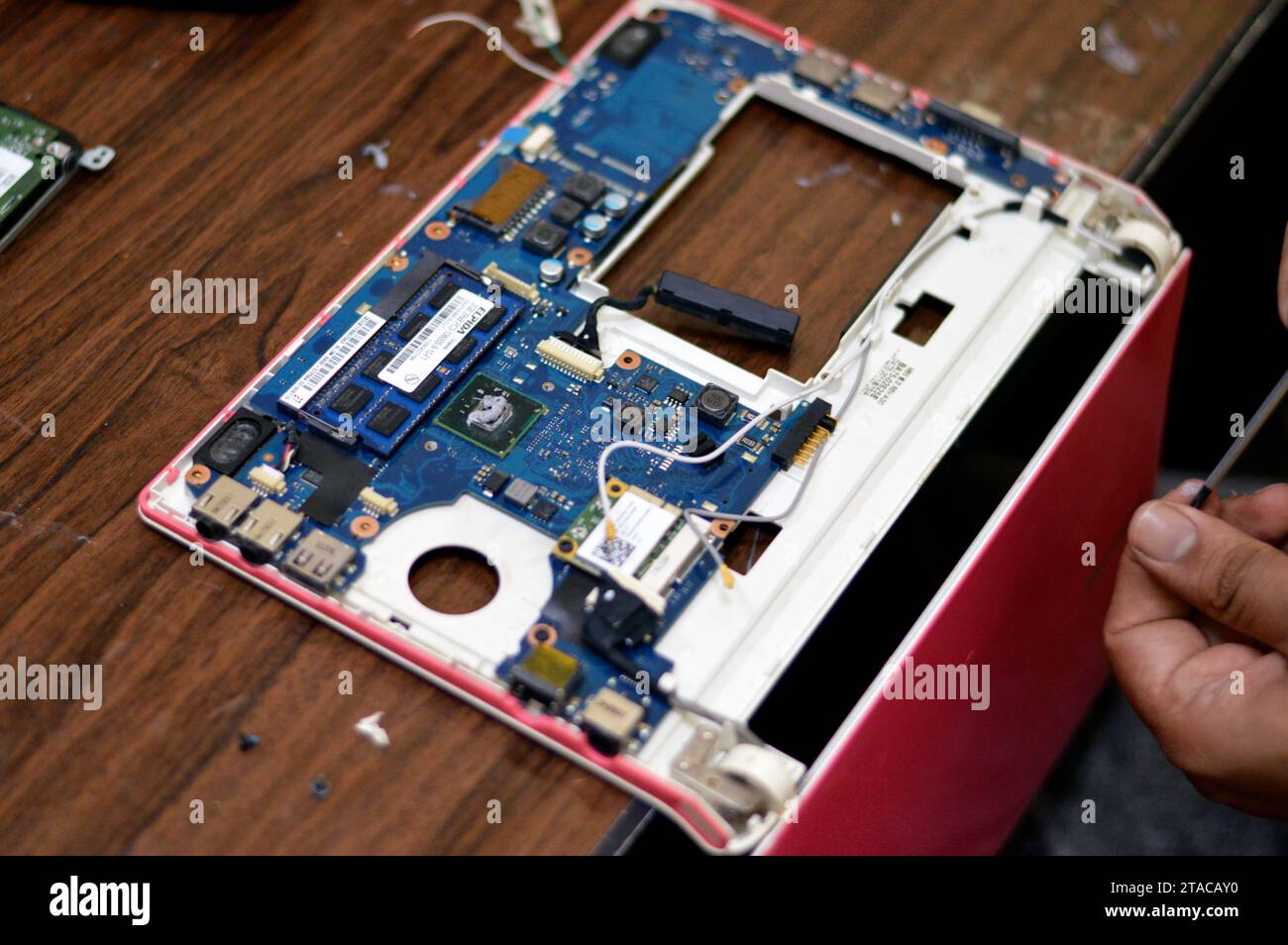 Cairo, Egypt, November 1 2023 maintenance of a laptop, fixing a