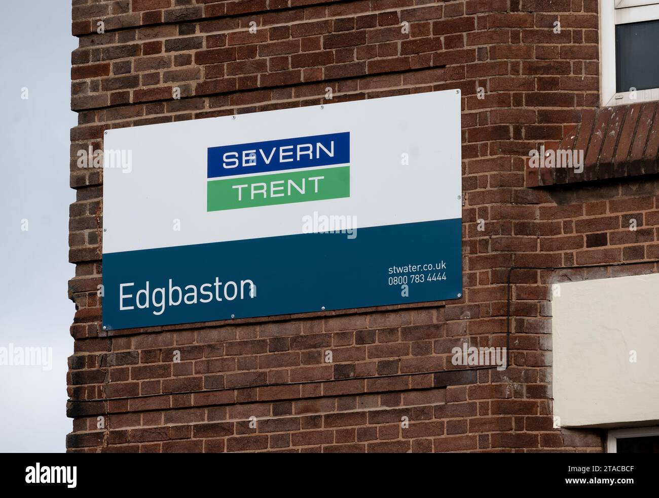 Severn Trent sign, Edgbaston Waterworks, Birmingham, West Midlands, England, UK Stock Photo